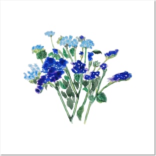 blue flower  watercolor Posters and Art